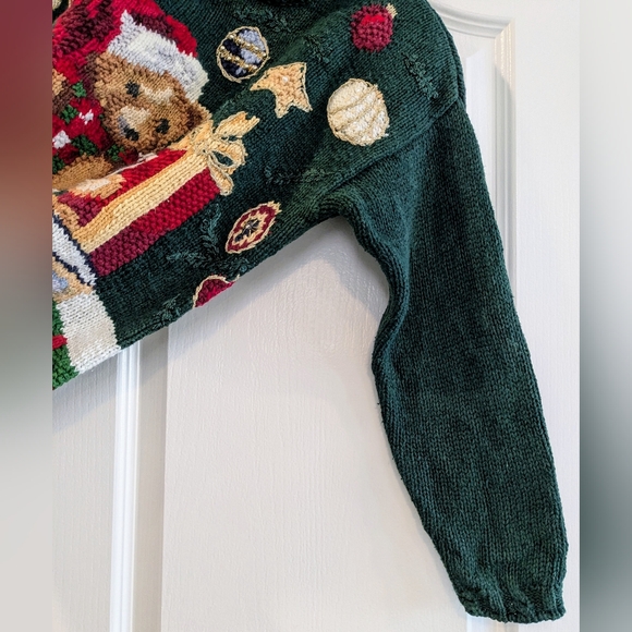 Vintage Fashion Bug Green Holiday Ugly Christmas Sweater Teddy Bear Size Large - Picture 6 of 15